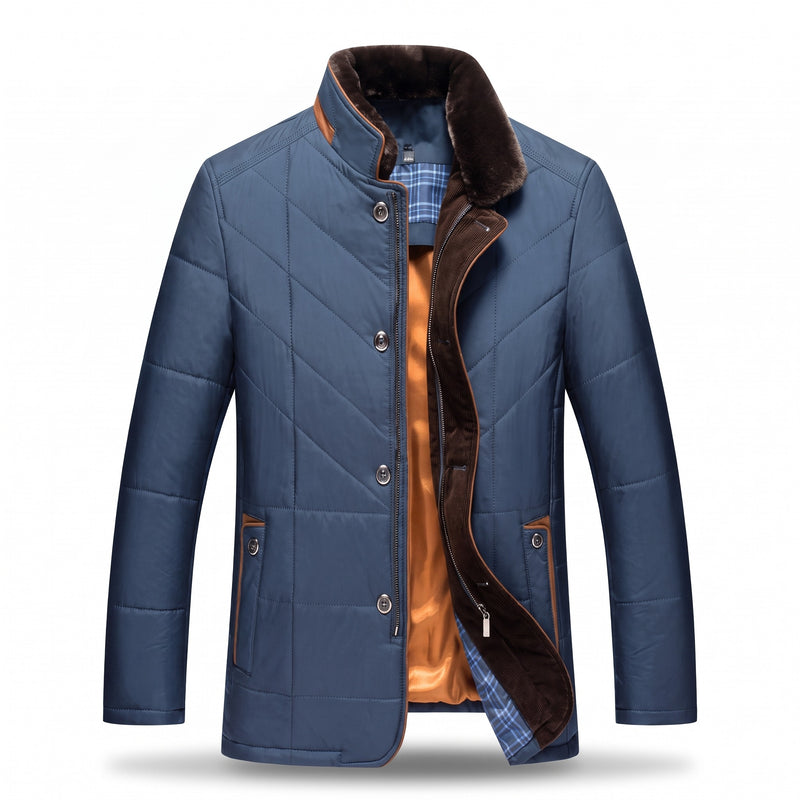 Men's Quilted Car Coat Plush Stand Collar Button Front Winter Jacket, product photo 7