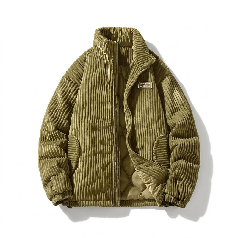 Men’s Quilted Corduroy Jacket Stand Collar Elastic Cuffs Warm, product photo 6