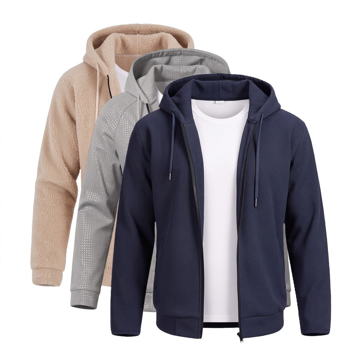 Men's Reversible Teddy Fleece Jacket Hooded Drawcord Two Sided, product photo 1