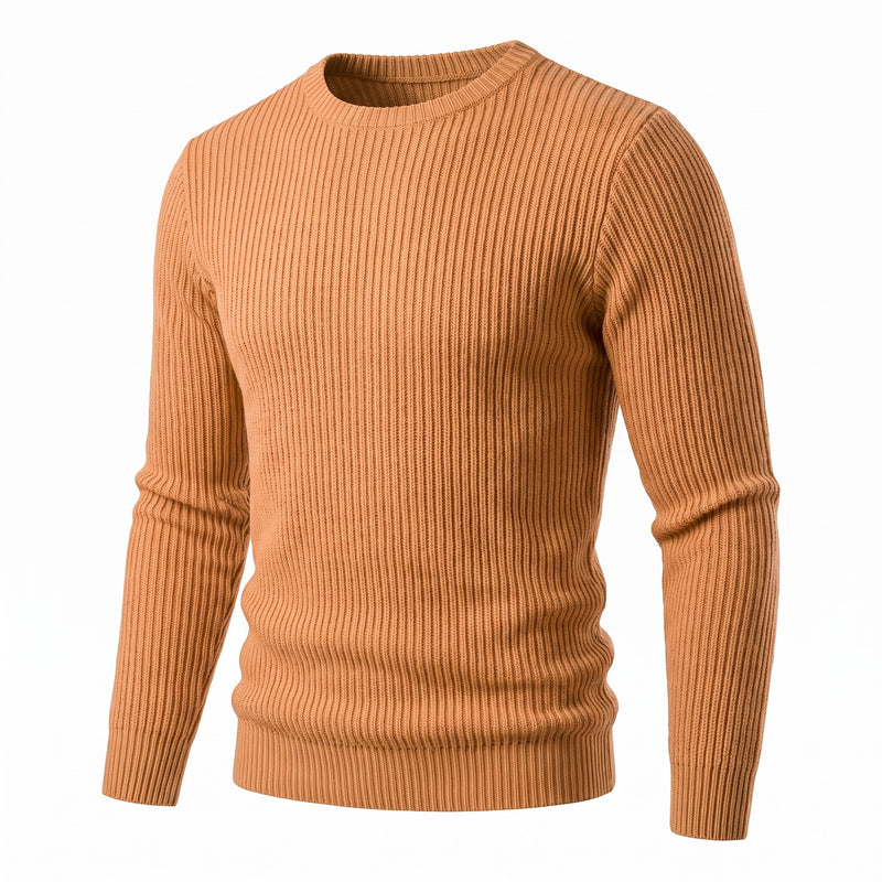 Men's Ribbed Knit Shirt Crew Neck Long Sleeve Stretch Casual Top, product photo 7
