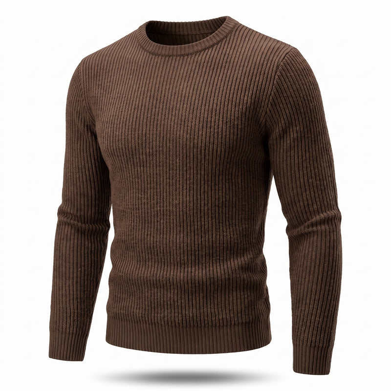Men's Ribbed Knit Shirt Crew Neck Long Sleeve Stretch Casual Top, product photo 9
