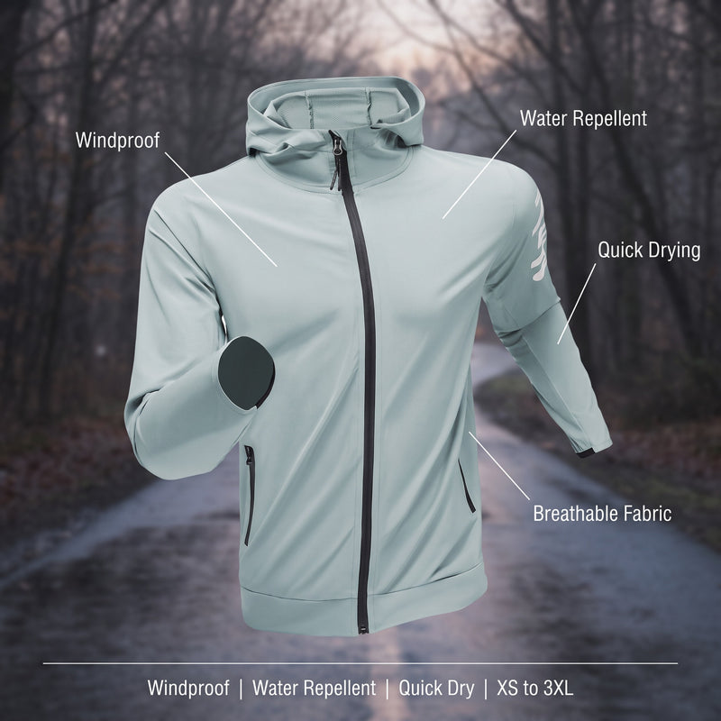Men's Running Jacket Windproof Breathable Quick Dry Hooded Shell, product photo 2