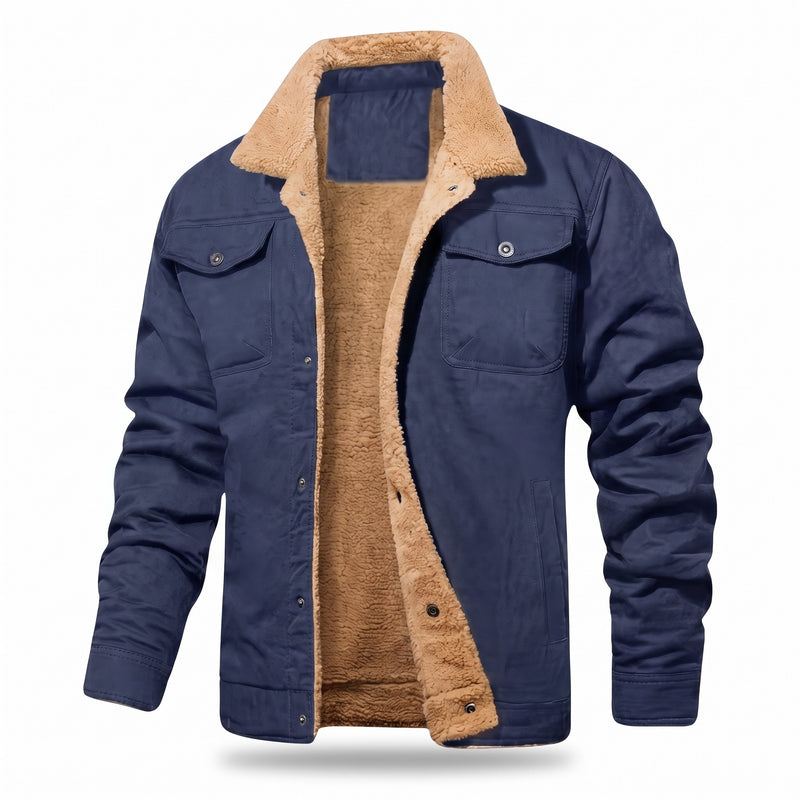 Men's Sherpa Lined Trucker Jacket Fleece Collar Button Work Coat, product photo 7
