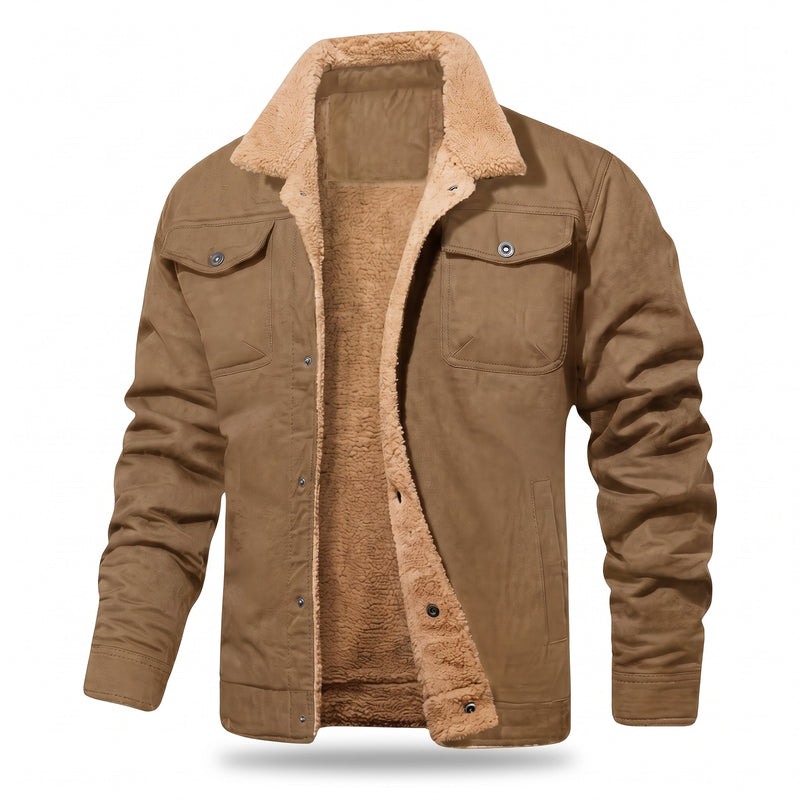 Men's Sherpa Lined Trucker Jacket Fleece Collar Button Work Coat, product photo 8