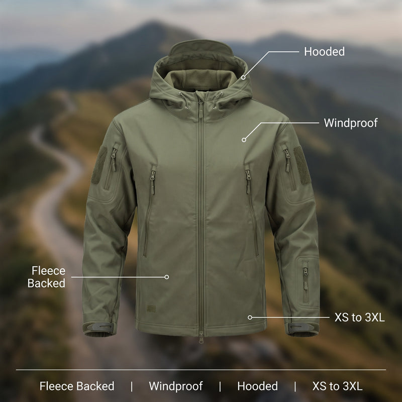 Men's Softshell Jacket Fleece Backed Hooded Zip Pockets Warm, product photo 2