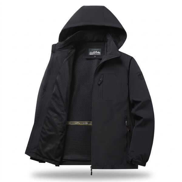 Men's Softshell Jacket Windproof Detachable Hood Zip Front