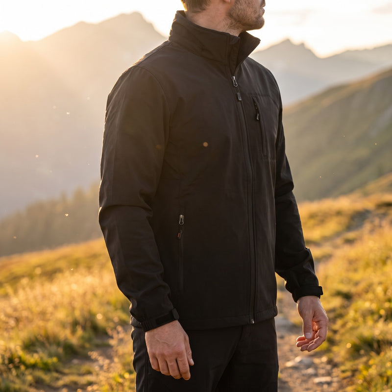 Men's Softshell Jacket Windproof Detachable Hood Zip Front, product photo 3