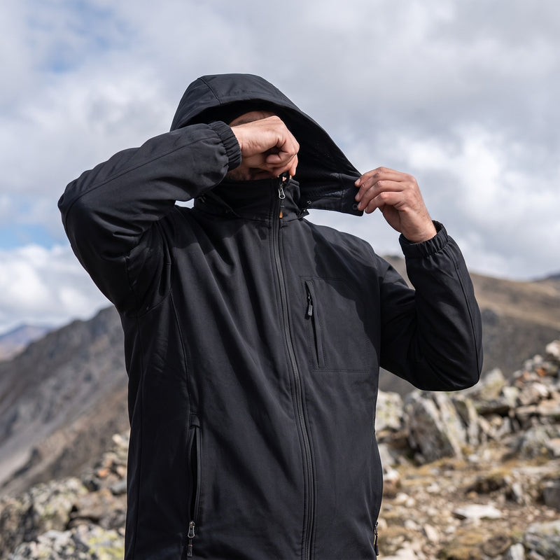 Men's Softshell Jacket Windproof Detachable Hood Zip Front, product photo 5
