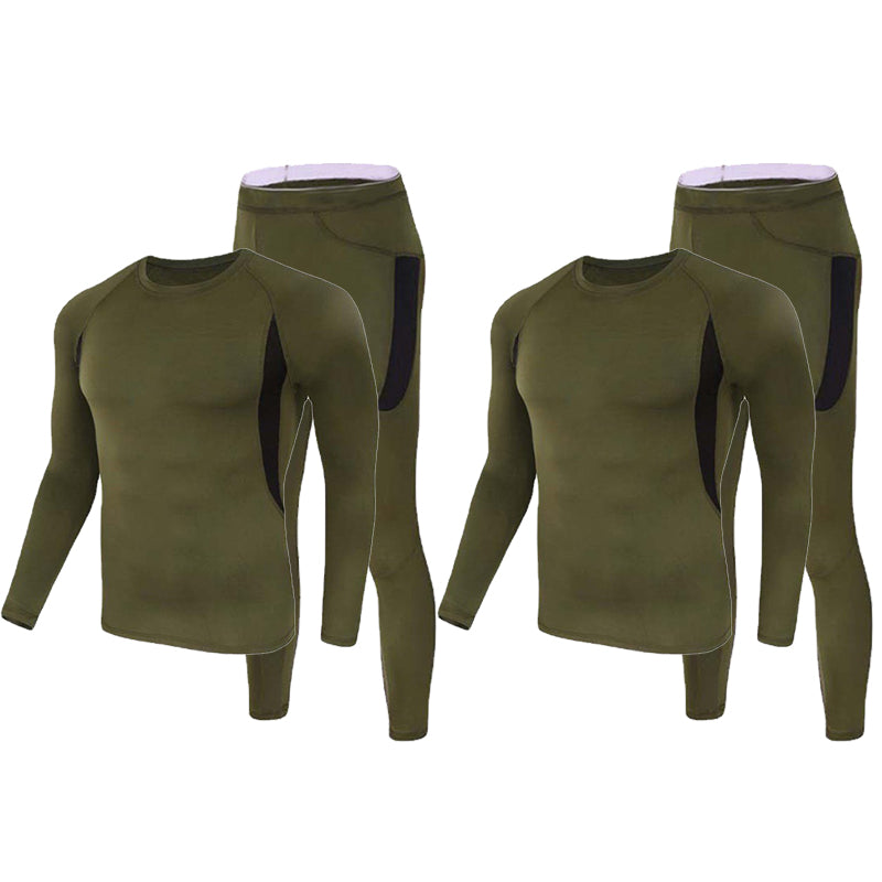 Men's Stretch Thermal Underwear Tactical Sports Shapewear Set in Army Green (2-pack)