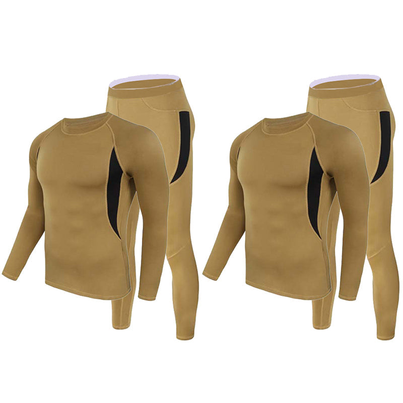 Men's Stretch Thermal Underwear Tactical Sports Shapewear Set in Coyote (2-pack)