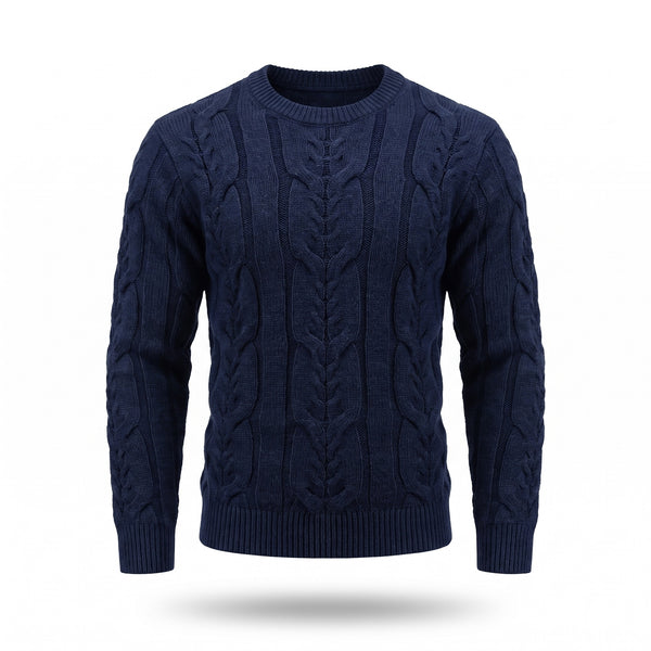 Men's Striped Knit Sweater Crew Neck Ribbed Cuffs Soft Jumper