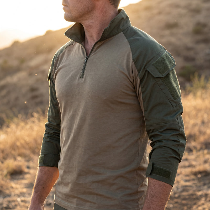 Men's Tactical Long Sleeve Shirt Stand Collar Zip Breathable, product photo 3