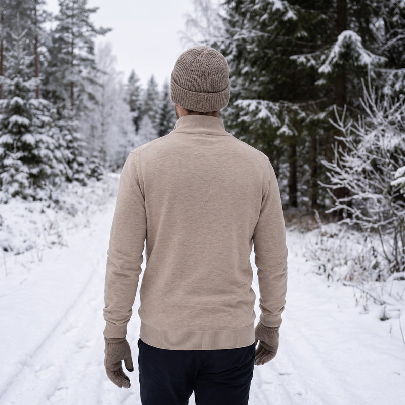 Men's Thick Zip Sweater High Collar Warm Knit Winter Pullover, product photo 5