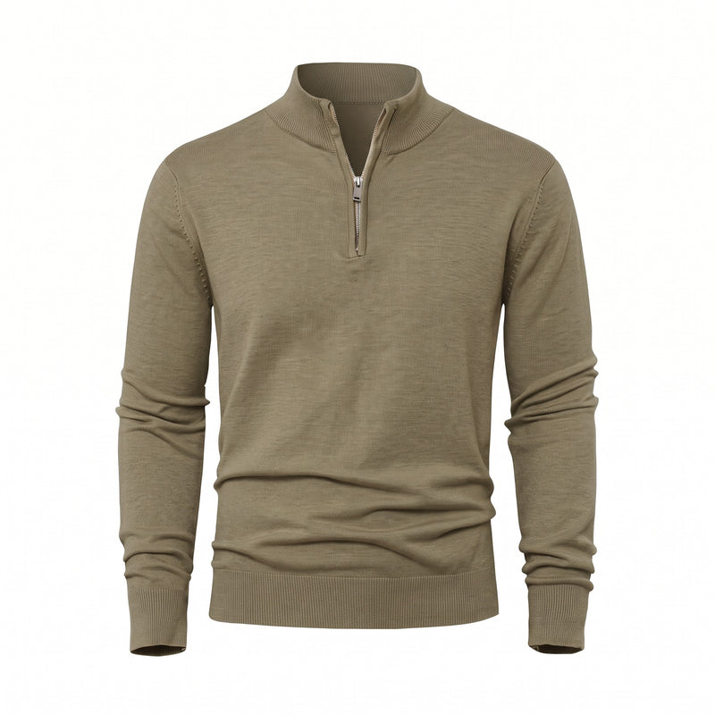 Men's Thick Zip Sweater High Collar Warm Knit Winter Pullover, product photo 8