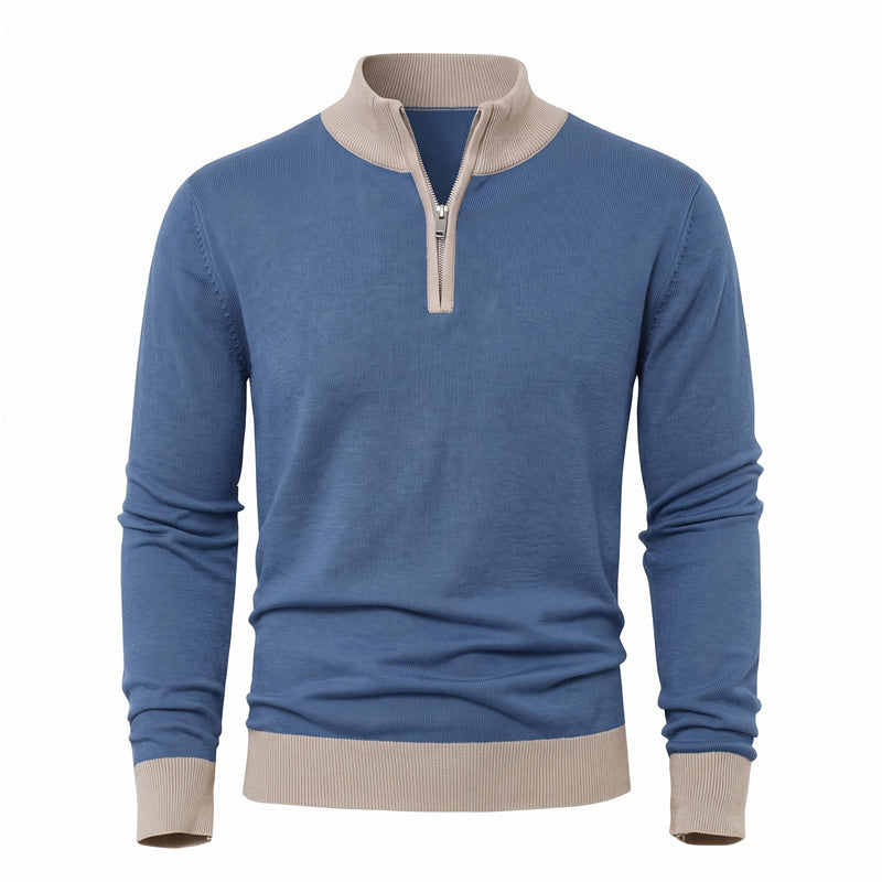 Men's Thick Zip Sweater High Collar Warm Knit Winter Pullover, product photo 10