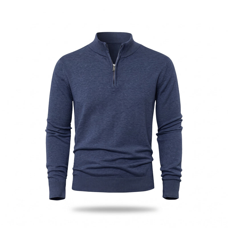 Men's Thick Zip Sweater High Collar Warm Knit Winter Pullover, product photo 12