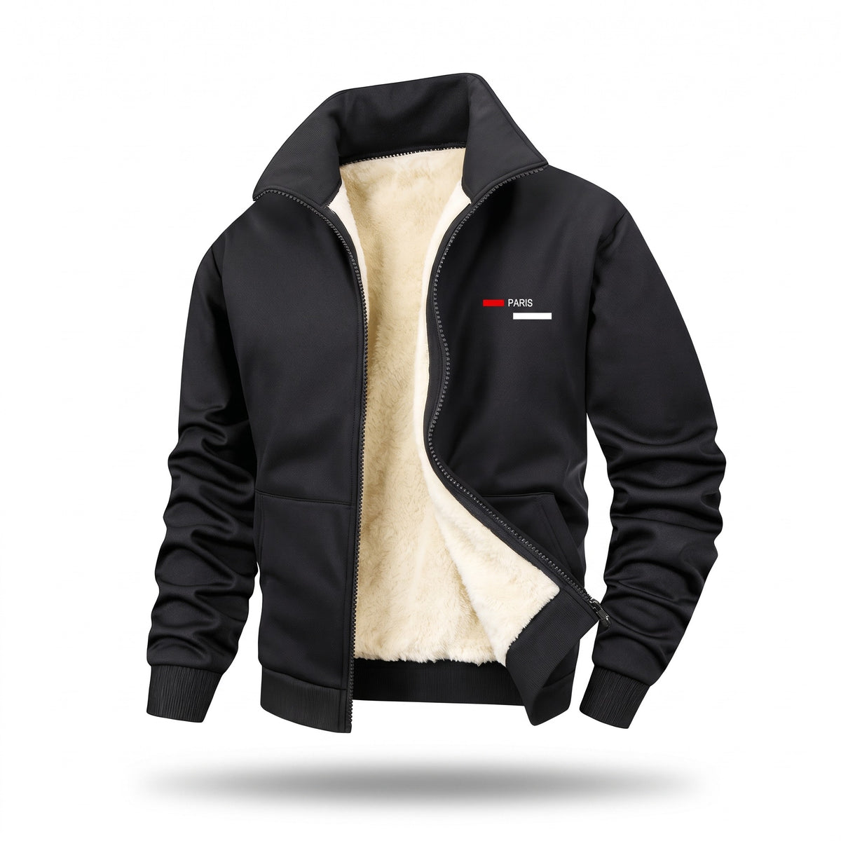 Men's Thickened Fleece Jacket Stand Collar Chest Print Zip, product photo 1