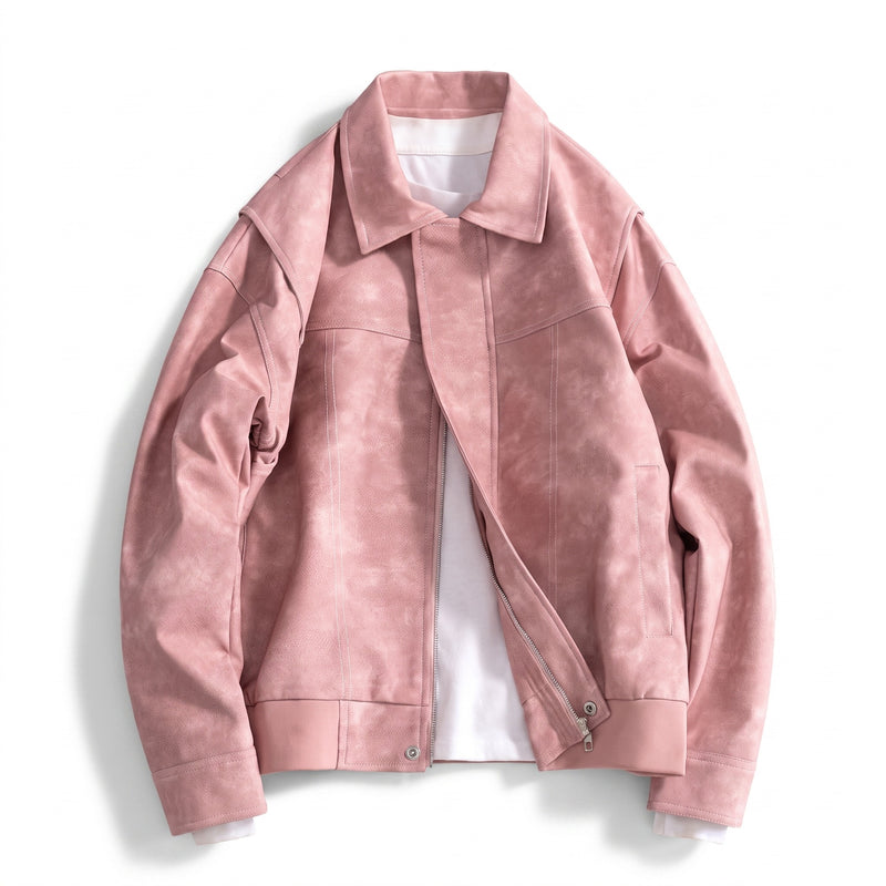 Men’s Vegan Leather Bomber Jacket Dual Pockets Classic Fit, product photo 9