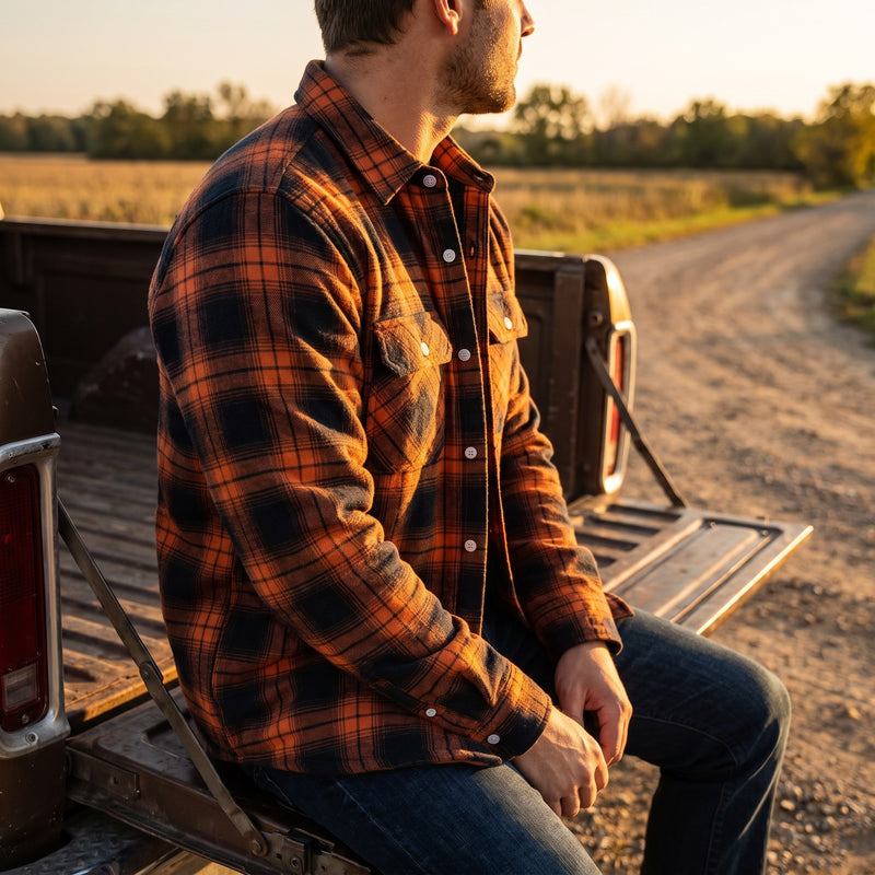 Men’s Vintage Flannel Shirt Jacket Fleece Lined Plaid Seven Colors, product photo 5