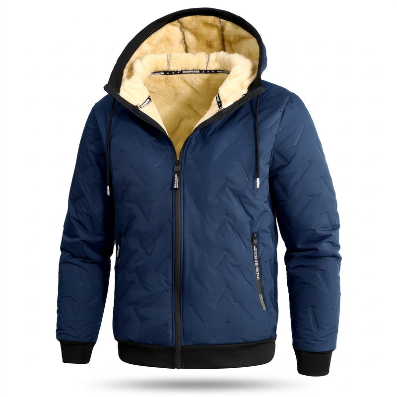 Men's Warm Fleece Winter Jacket Hooded Pockets Stretch Weave, product photo 6