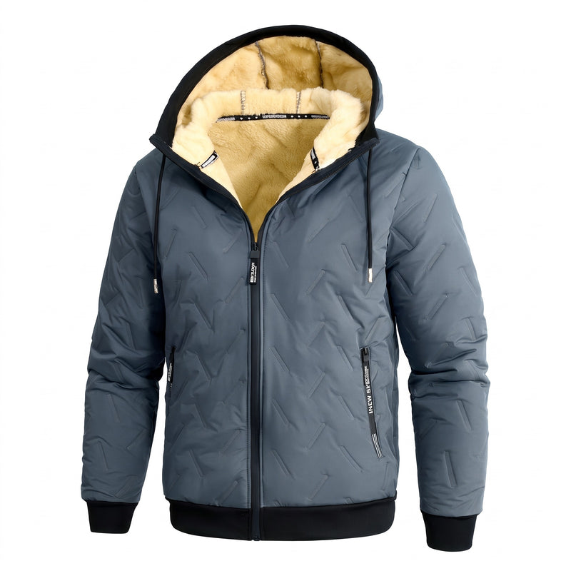 Men's Warm Fleece Winter Jacket Hooded Pockets Stretch Weave, product photo 8