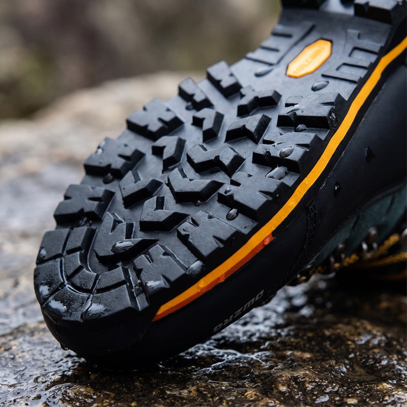 Close up of the rubber lug outsole of the men’s waterproof hiking boots