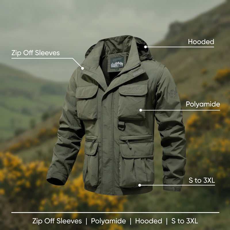 Men's Windbreaker Detachable Sleeves Hooded Multi Pocket Coat, product photo 2