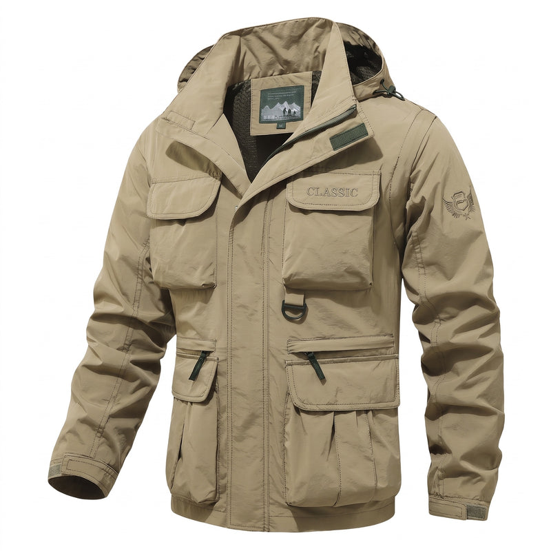 Men's Windbreaker Detachable Sleeves Hooded Multi Pocket Coat, product photo 6