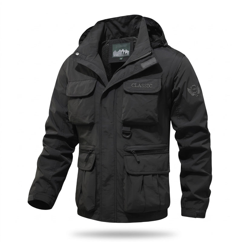 Men's Windbreaker Detachable Sleeves Hooded Multi Pocket Coat, product photo 7