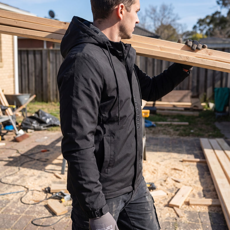 Men's Workwear Jacket Hooded Zip Front Pockets Black Coat, product photo 5