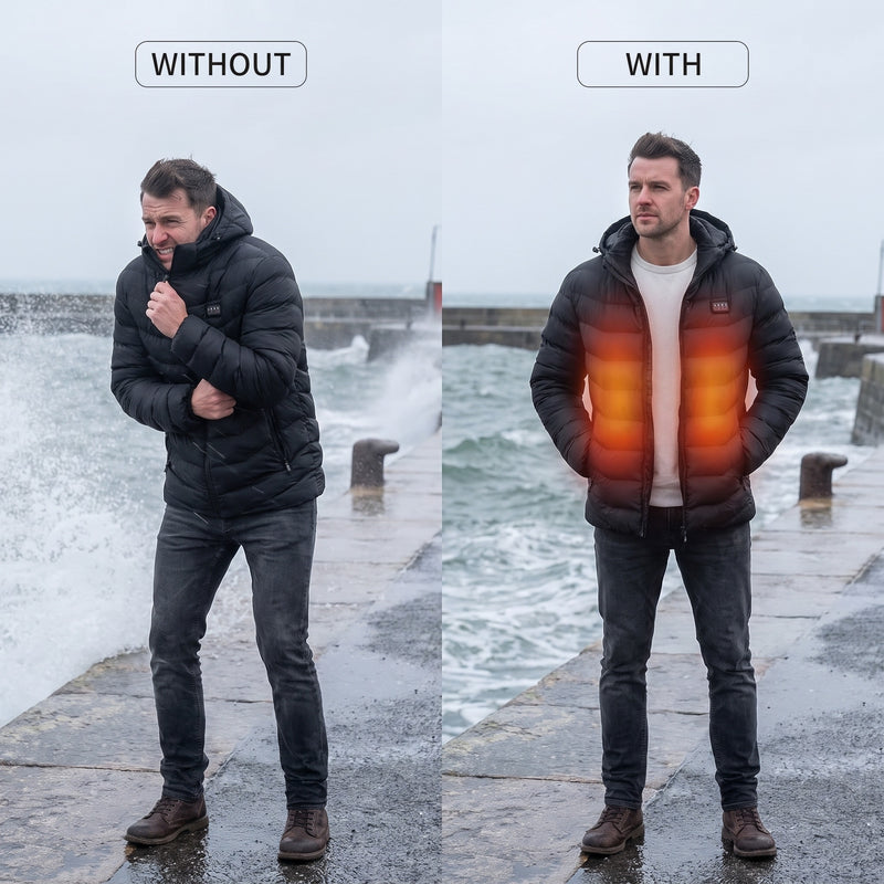 Men's Heated Jacket 24 Heating Zones Hooded Windproof Quilted Coat, product photo 4
