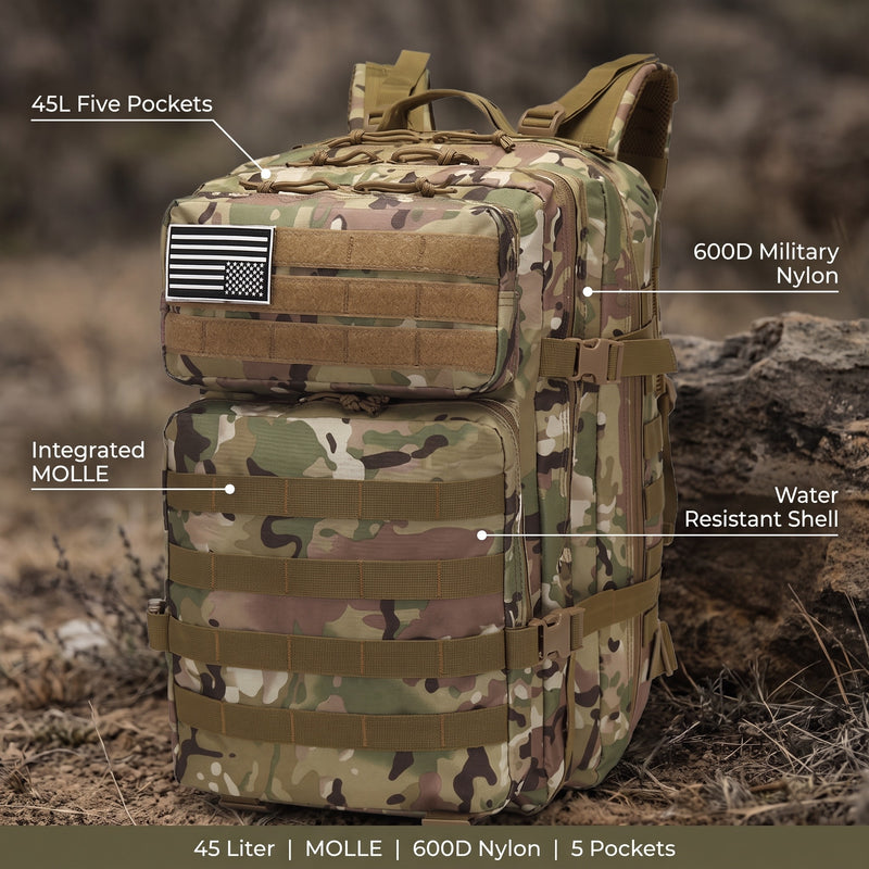 Military Backpack 45L MOLLE 600D Nylon 5 Pocket Tactical Rucksack, product photo 2