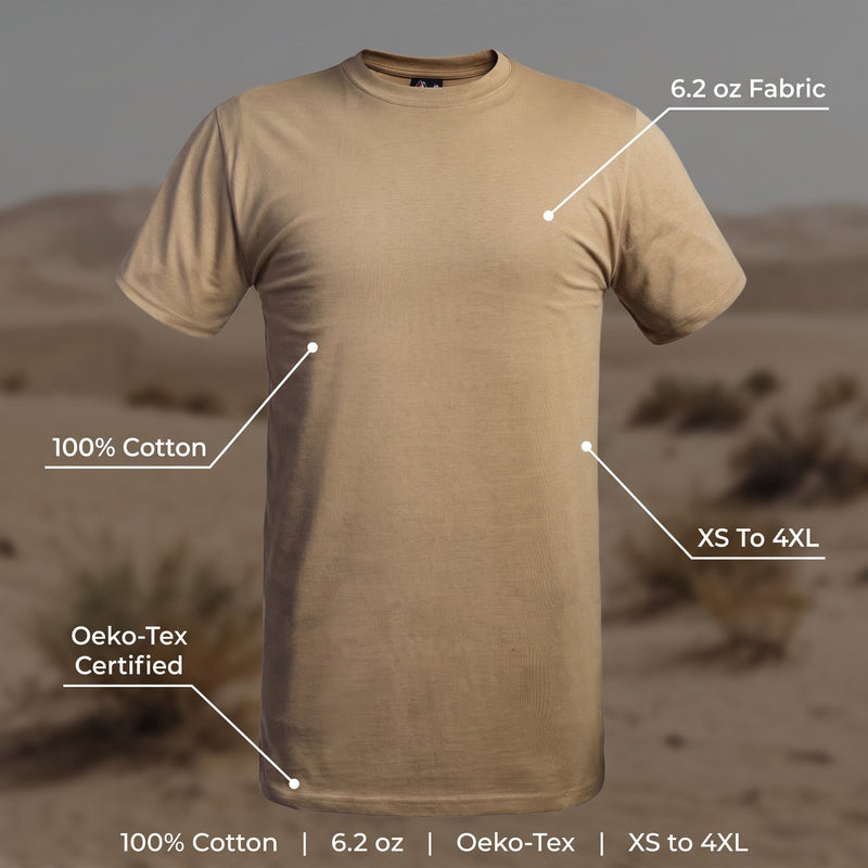 Military T Shirt Men 100% Cotton Tan Tactical Short Sleeve Tee, product photo 2