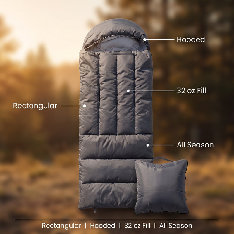 Multi Use Sleeping Bag Hooded Drawcord Rectangular All Season, product photo 2