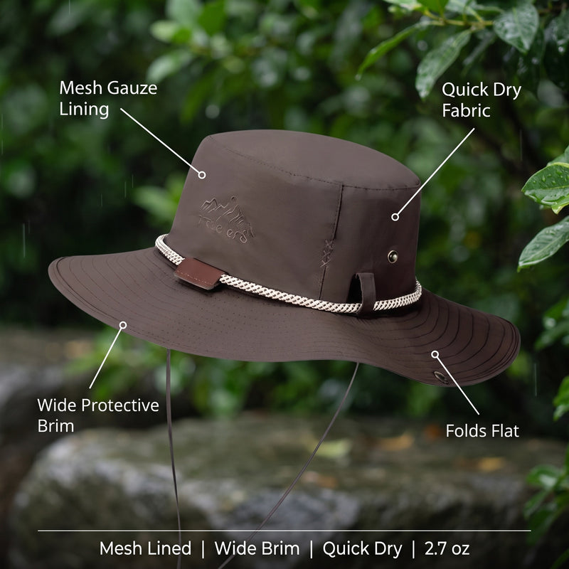 Packable Rain Hat Wide Brim Mesh Lined Quick Dry Unisex Outdoor, product photo 2