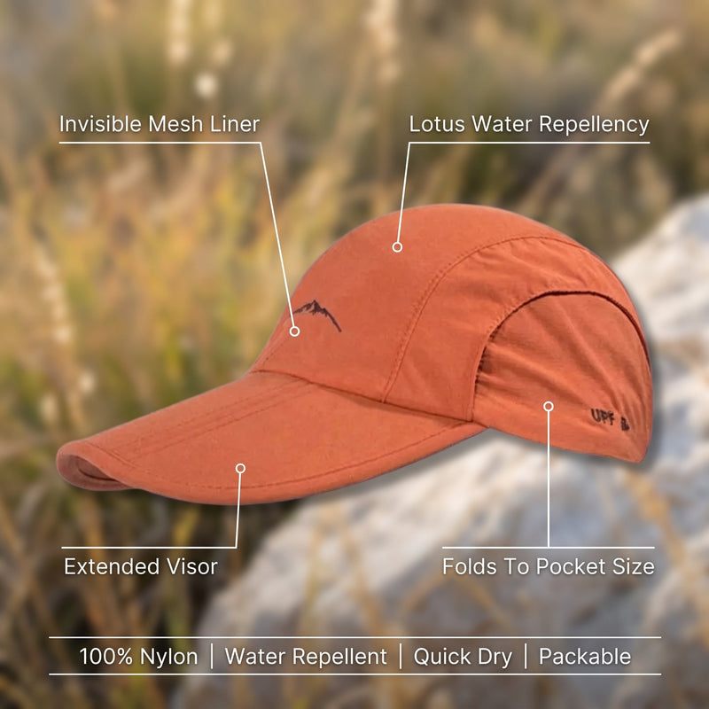 Packable Sports Cap Men Nylon Quick Dry Water Repellent Long Visor, product photo 2