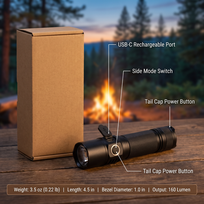 Rechargeable Compact Flashlight – 160 Lumen – product view 3 | Great Lakes Outdoor