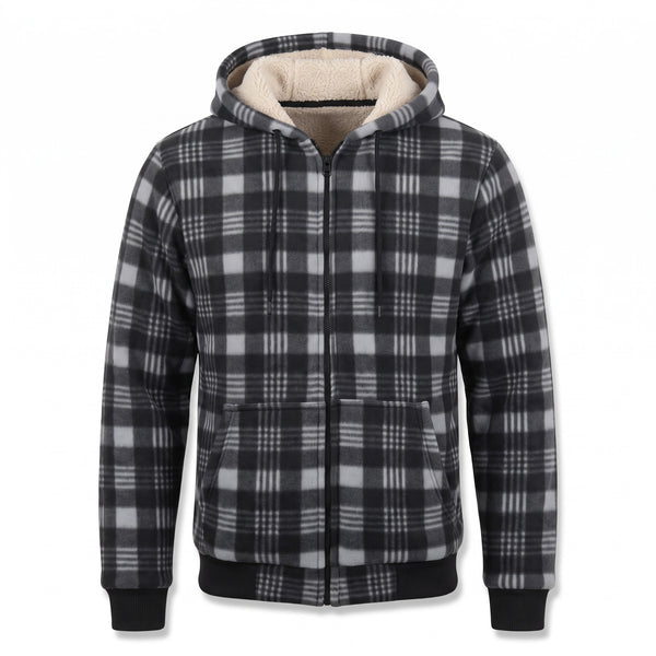 Sherpa Lined Fleece Hoodie Plaid Full Zip Warm Winter Jacket