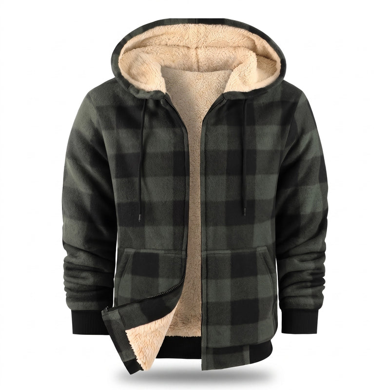 Sherpa Lined Fleece Hoodie Plaid Full Zip Warm Winter Jacket, product photo 8