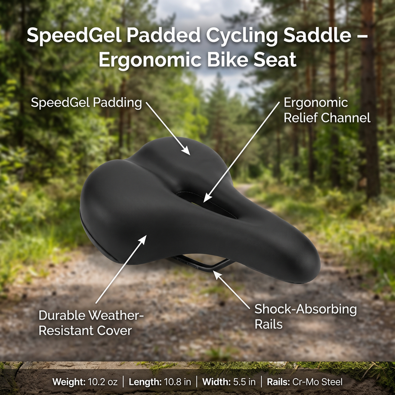 SpeedGel Padded Cycling Saddle – Ergonomic Bike Seat – product view 3 | Great Lakes Outdoor