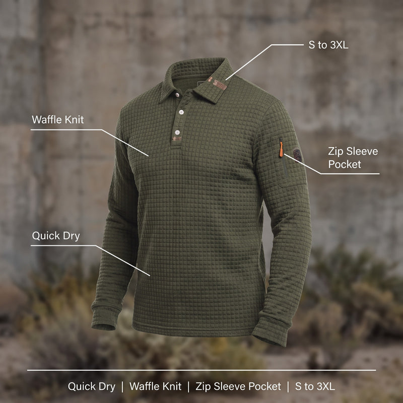 Tactical Polo Shirt Long Sleeve Quick Dry Waffle Knit Top, product photo 2