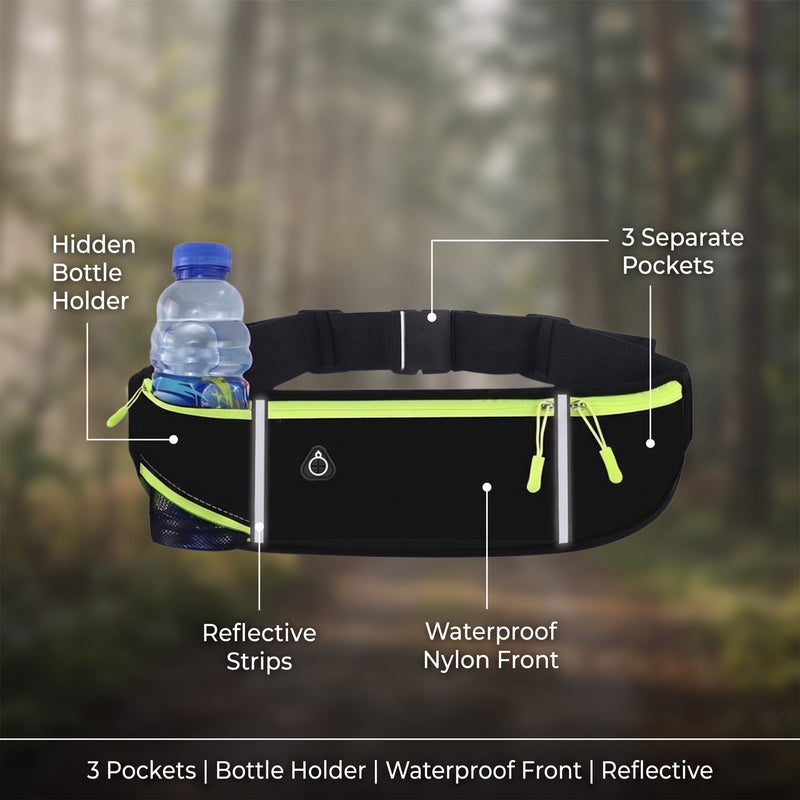 Trail Hydration Belt 3 Pockets Hidden Bottle Holder Reflective Waist, product photo 2