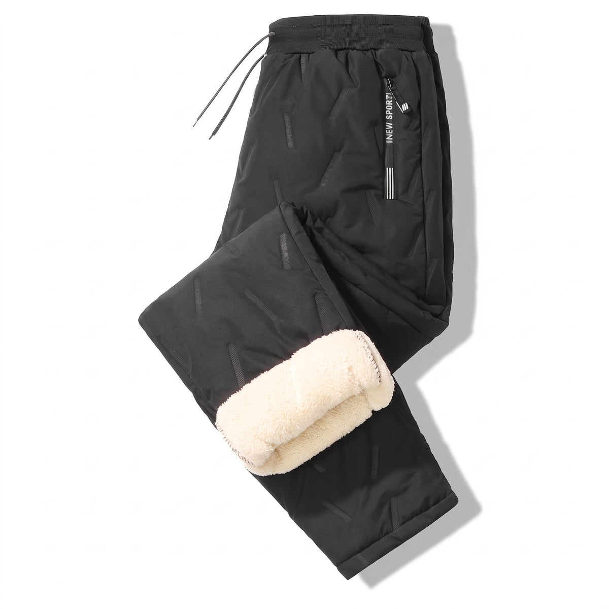 Unisex Thermal Joggers Lamb Fleece Lined Windproof Zip Pocket Pants, product photo 1