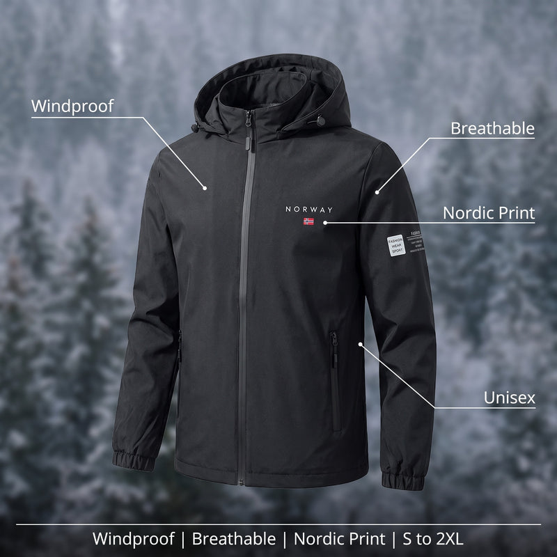 Unisex Windproof Hiking Jacket Nordic Print Hooded Breathable, product photo 2