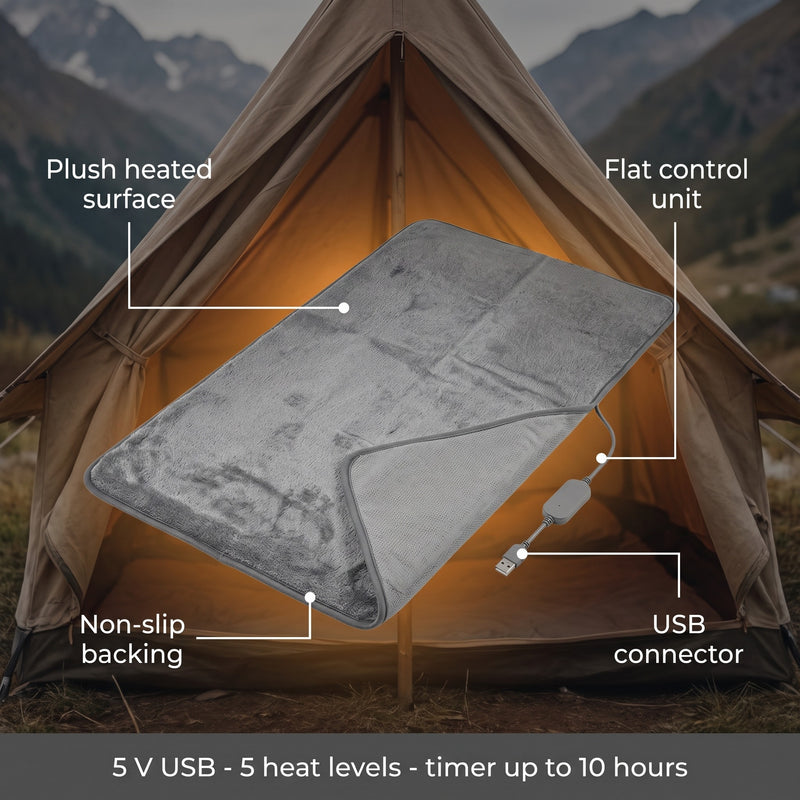 USB Heated Sleeping Bag Pad 5 Heat Levels 10 Hour Timer Bed Warmer, product photo 2
