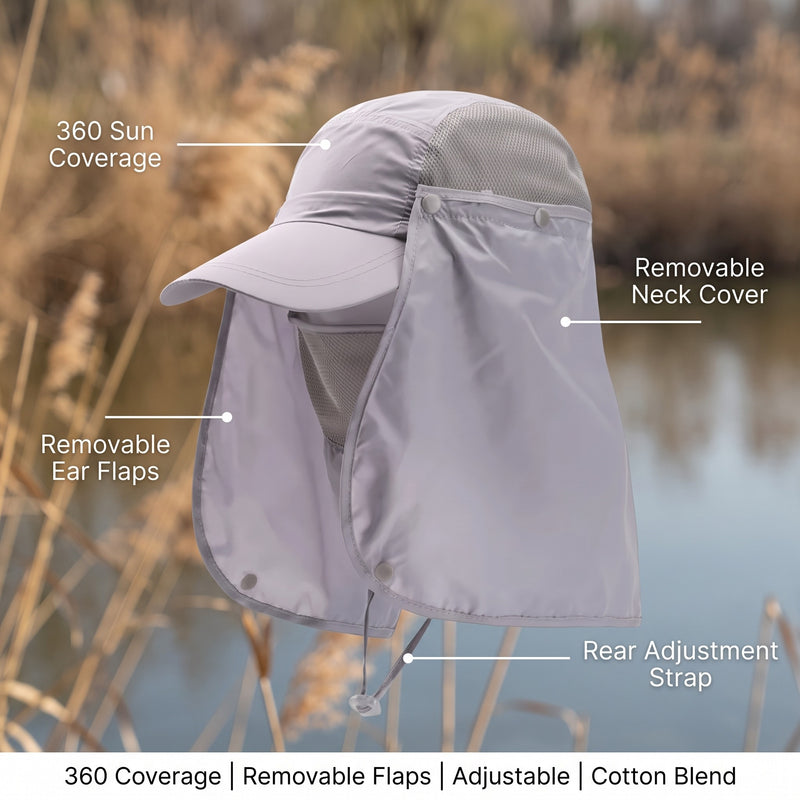 UV Protection Cap Men 360 Sun Hat Removable Neck Flap Ear Covers, product photo 2