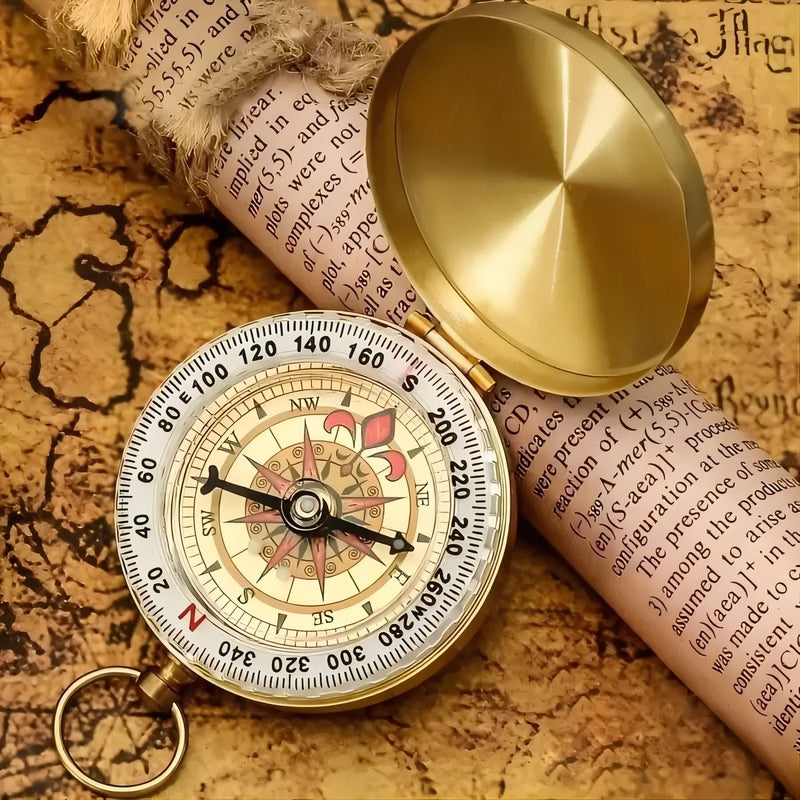 Vintage Brass Pocket Compass Waterproof Outdoor Navigation Tool – product view 8 | Great Lakes Outdoor