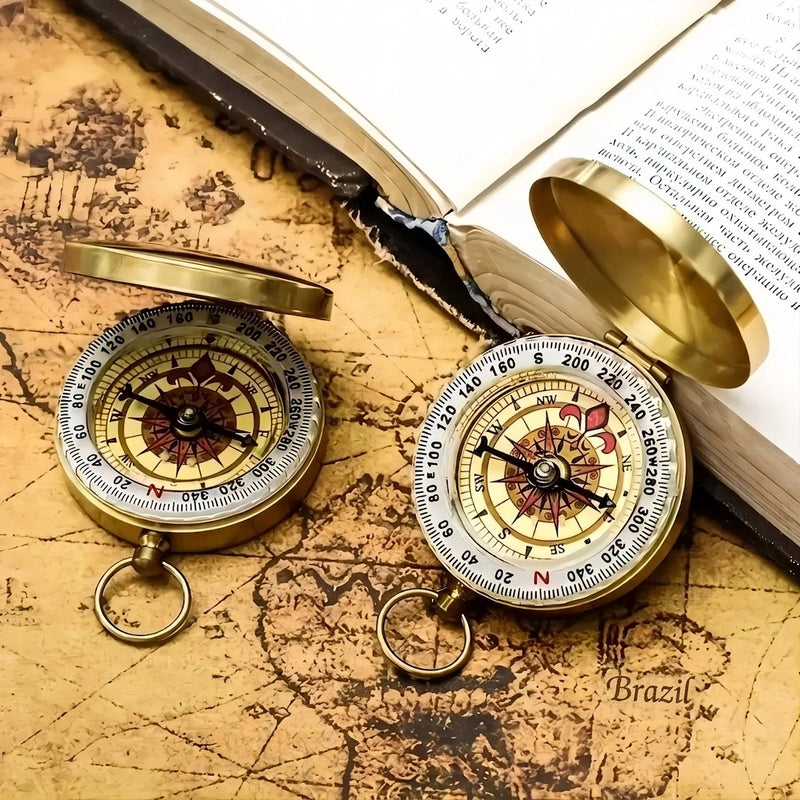 Vintage Brass Pocket Compass Waterproof Outdoor Navigation Tool – product view 10 | Great Lakes Outdoor