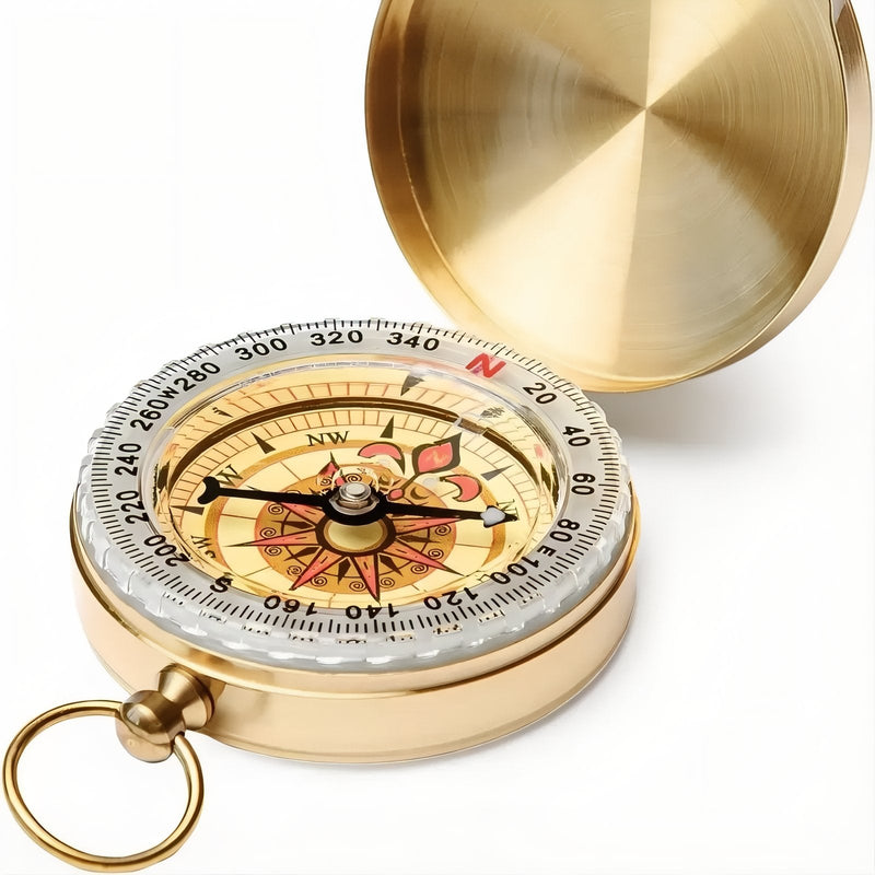 Vintage Brass Pocket Compass Waterproof Outdoor Navigation Tool – product view 11 | Great Lakes Outdoor