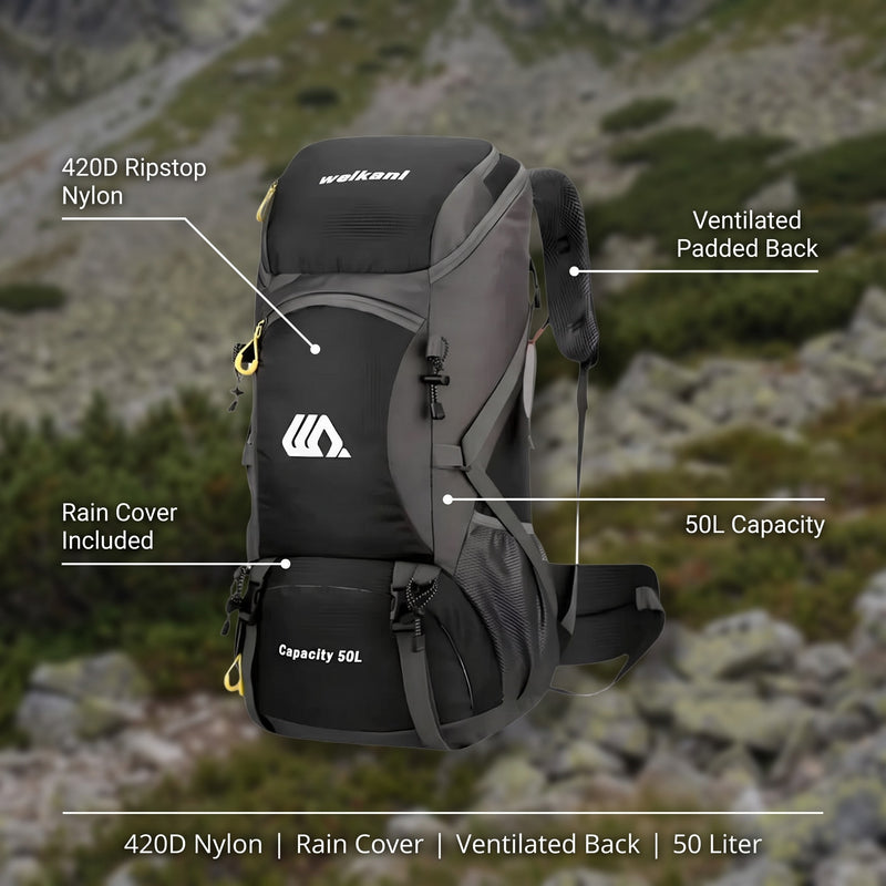 Waterproof Hiking Backpack 50L Lightweight Trekking Pack Rain Cover, product photo 2